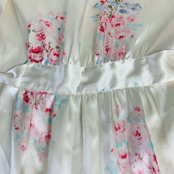 Pink K Floral Sleepwear Size L Satin Robe Nightgown Set Lace Trim Belted VTG Y2K - Picture 15 of 16